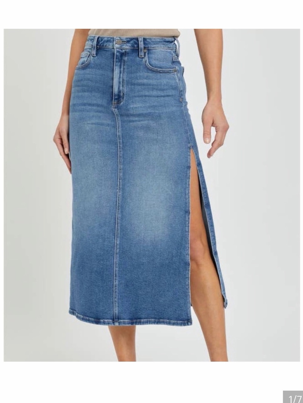 Hidden Los Angeles Peyton High-Rise Blue Denim Maxi Skirt with Side Slit